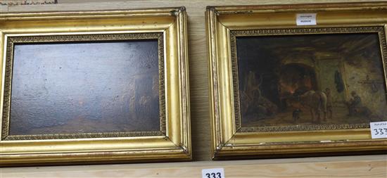 John Barker (1811-1886), a pair oils on wood panel, interiors of farriers workshops, signed, 20 x 30cm